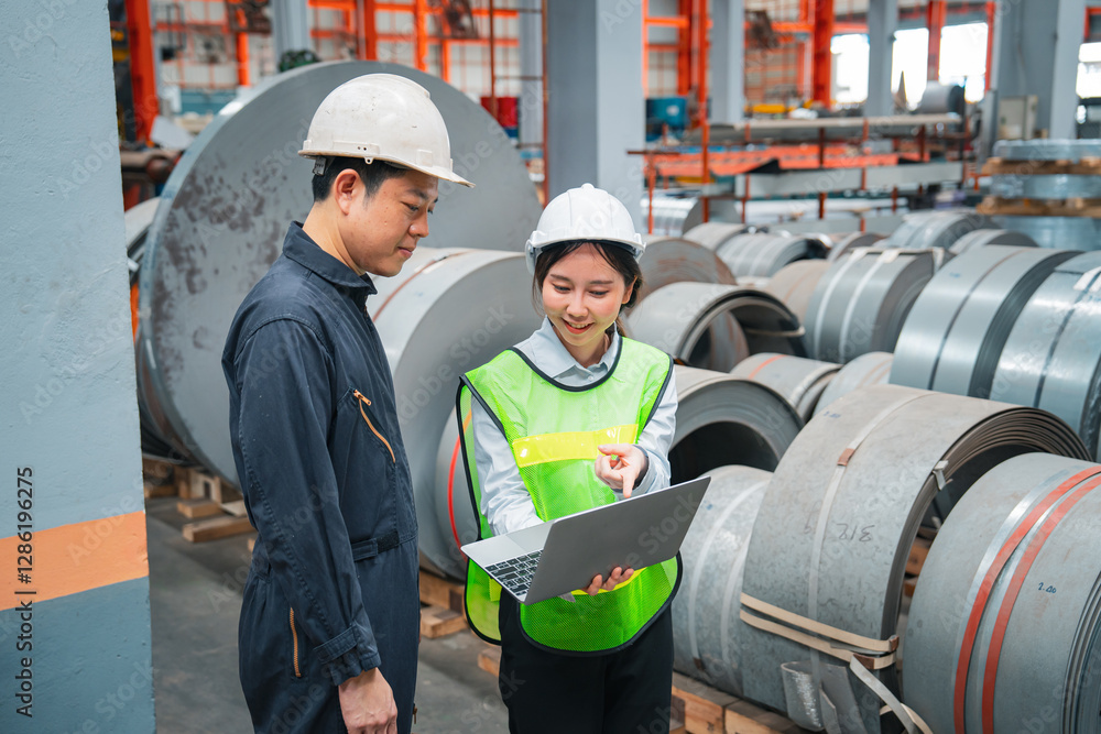 custom made wallpaper toronto digitalProfessional expertise engineering and inspector of Mechanic are checking the quality of Plate rolling metal sheet with order of industry or factory by using laptop, Rolling machine quality control.
