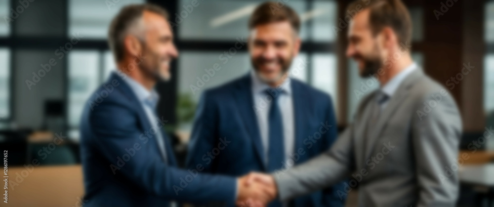 Blurred background depicting a side profile of executives concluding negotiations with a handshake Blurred background depicting a side profile of executives concluding negotiations with a handshake