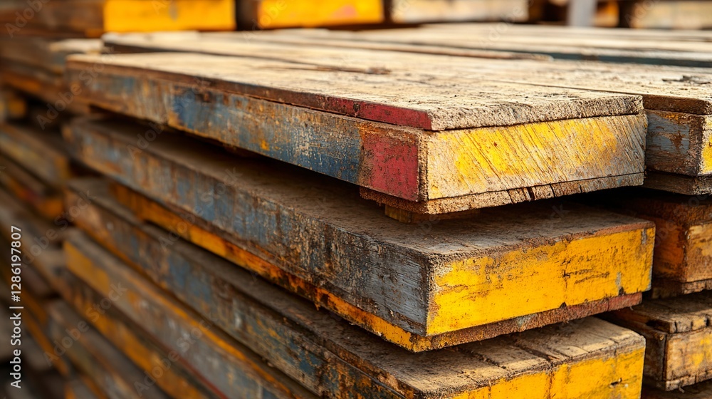 Stack of Weathered Wooden Formwork Boards for Construction Stack of Weathered Wooden Formwork Boards for Construction