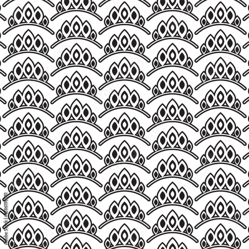 Abstract black and white tiara, crown pattern design. Vector pattern design.