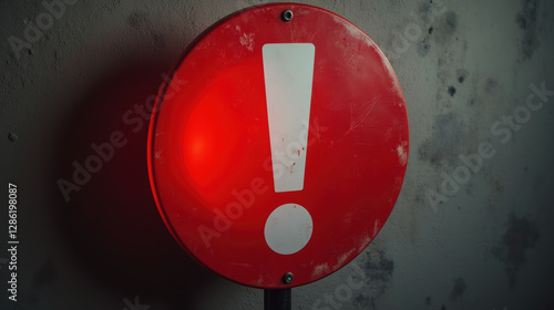 Warning sign with red background and white exclamation mark, illuminated