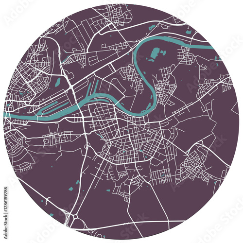 Offenbach am Main vector minimalist street map of a German city on a dark purple round background