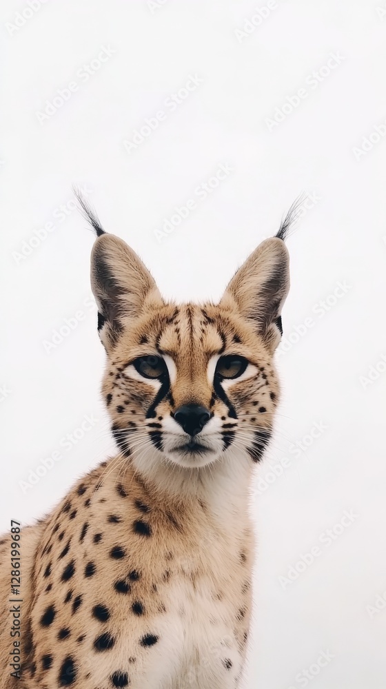Obraz premium Close-up of a majestic serval against white background