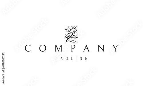 Vector logo with an abstract image of a branchy tree on the hills.