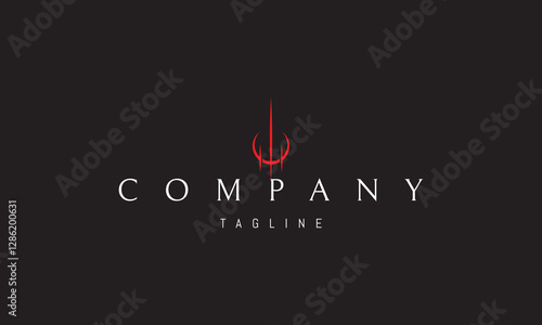 Vector red logo with an abstract image of a sword made of rays of light against the background of the moon.