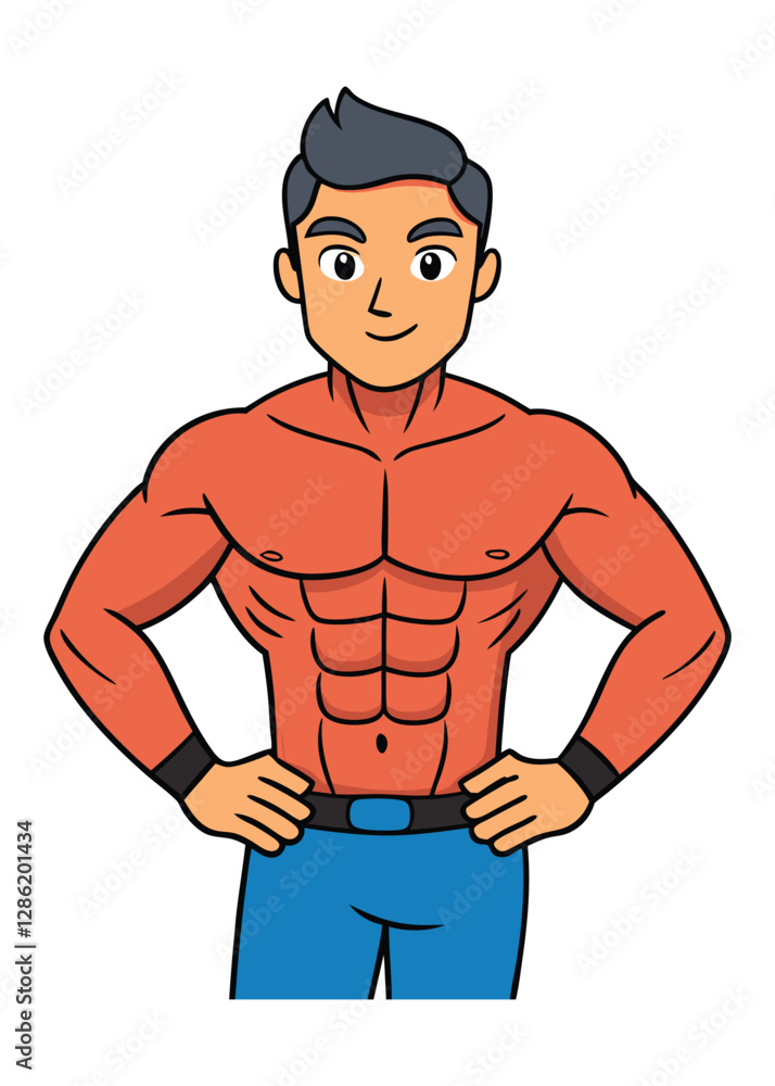 Fototapeta premium Muscular man with six pack and gives pose vector illustration