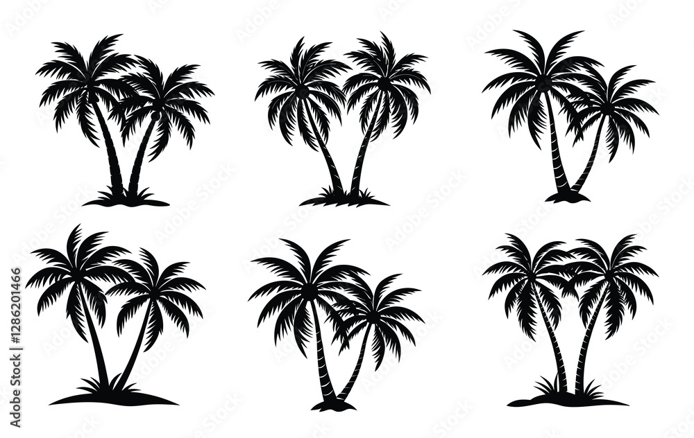Obraz premium Dabble coconut trees silhouette on white background.