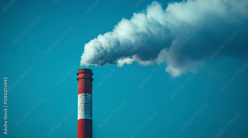 Industrial Smokestack Emitting Pollution Against a Clear Blue Sky Industrial Smokestack Emitting Pollution Against a Clear Blue Sky