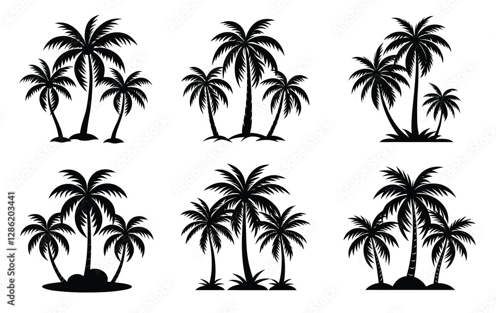 Fototapeta premium Coconut tree set silhouette of white background.