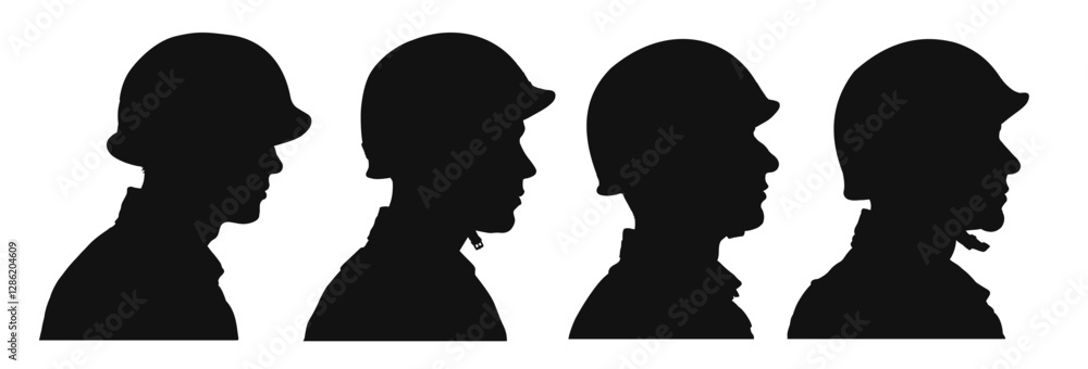 Set of silhouette profile of an American soldier - vector illustration Set of silhouette profile of an American soldier - vector illustration