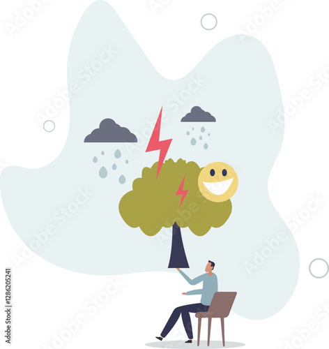 Weathering emotional storms with effective mental method.Psychological mind technique to overcome anxiety, depression, frustration and stress feelings .flat character life .