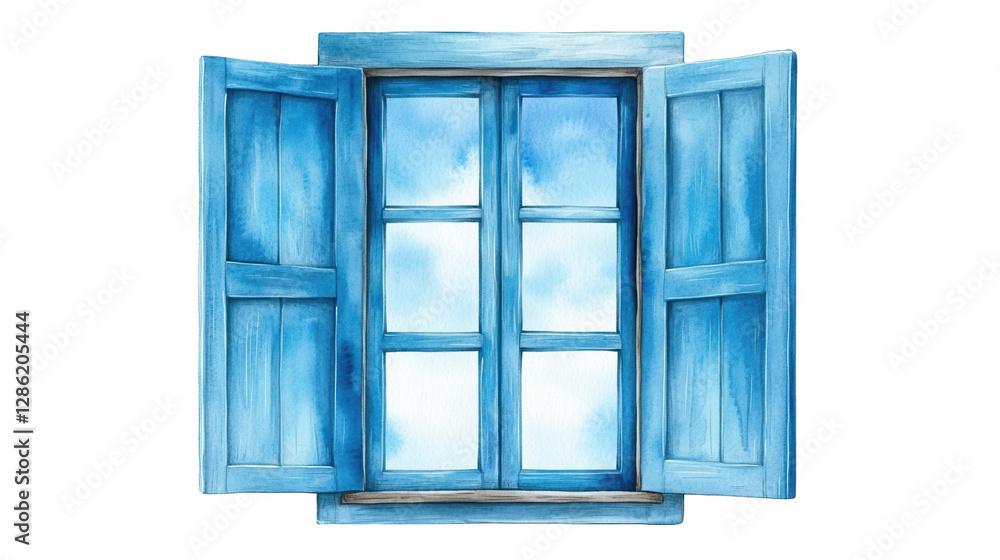 Obraz premium Serene blue window with a glass, tranquil scene of reflection and relaxation
