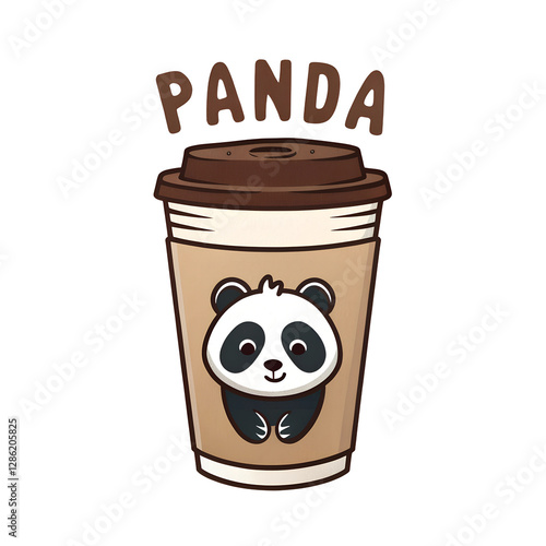 Coffee cup logo panda text graphic print grunge PNG transparent photo