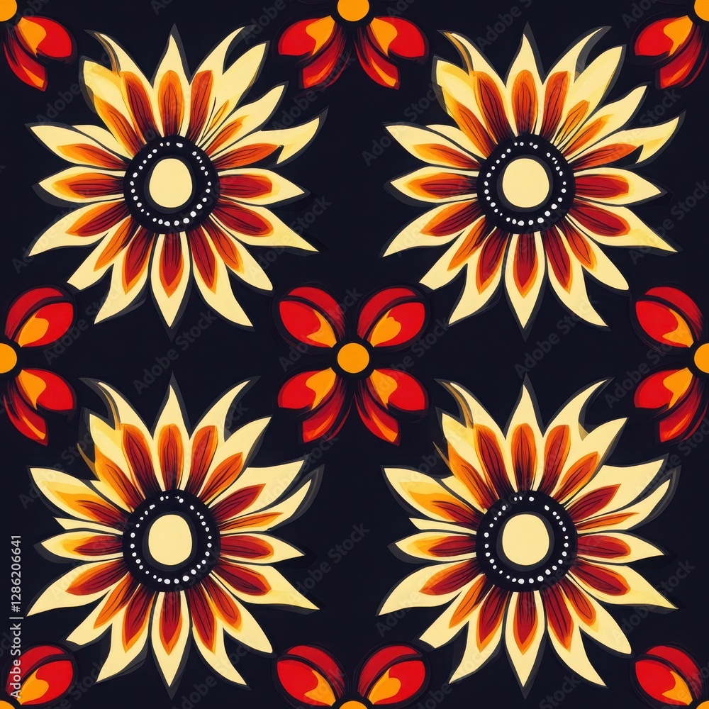 Intricate Sunflower and Flower Pattern Seamless Textile Design Intricate Sunflower and Flower Pattern Seamless Textile Design