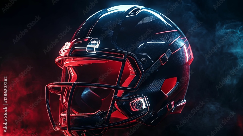 Fototapeta premium American Football Helmet Glowing Red And Blue