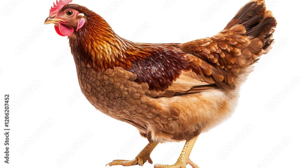 Fototapeta premium Brown hen standing gracefully while showcasing feathers in a well-lit studio environment