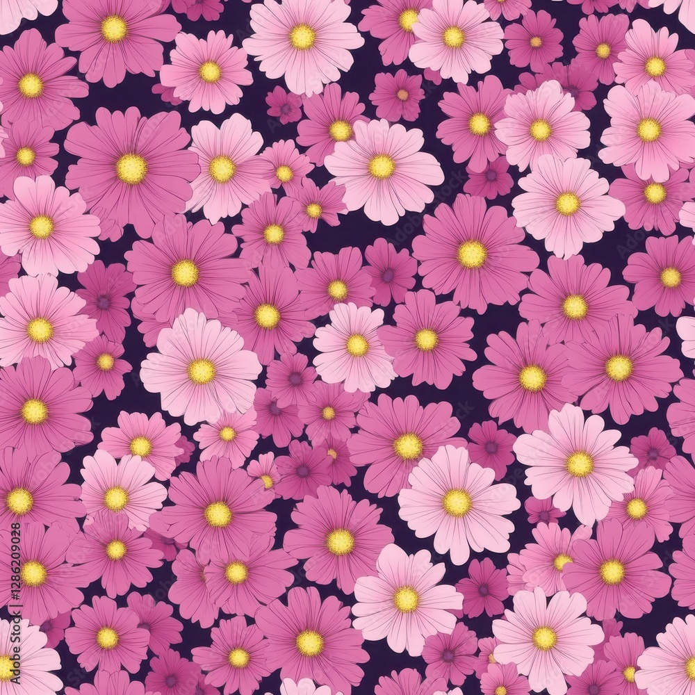 Fototapeta premium Pink and Purple Floral Seamless Pattern on Dark Background