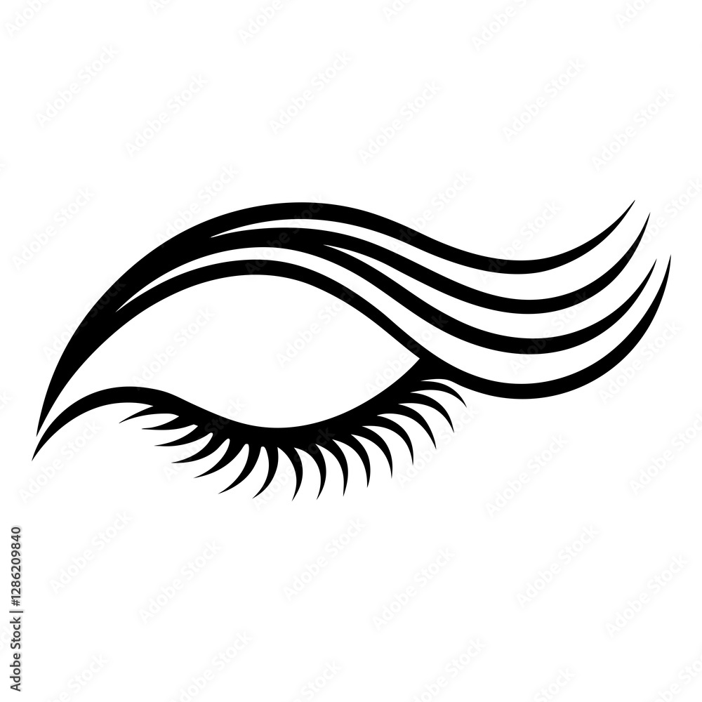 Fototapeta premium black silhouette design of an eye features bold, curved lines that mimic eyelashes