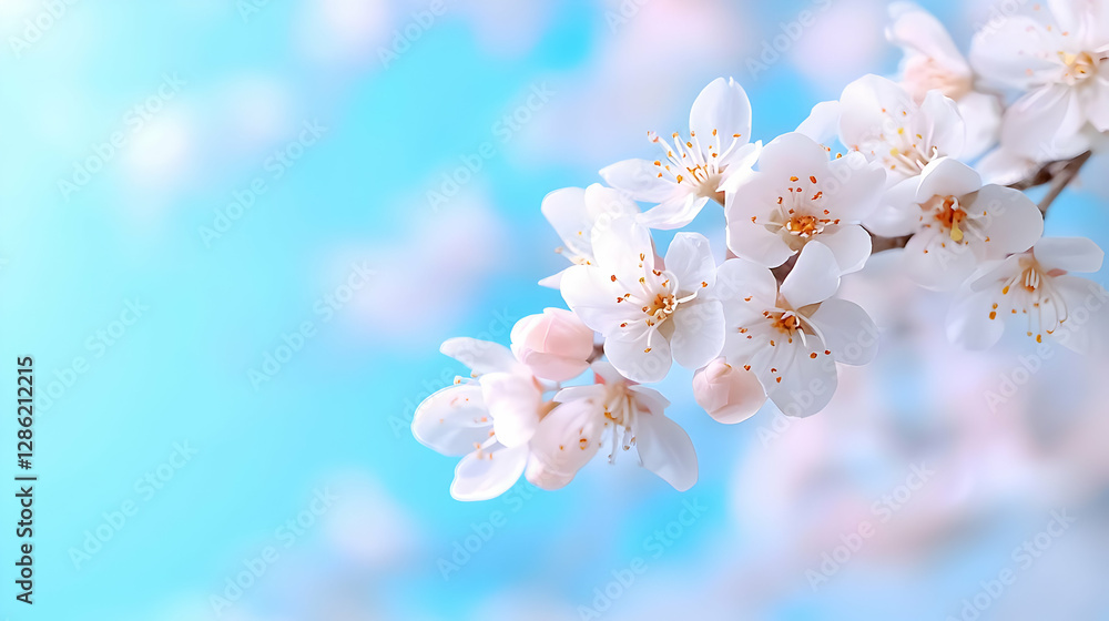 Spring blossoms against a blue sky, nature's beauty, website banner Spring blossoms against a blue sky, nature's beauty, website banner