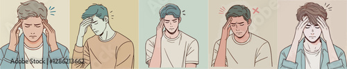 Vector collection of men and women with headaches