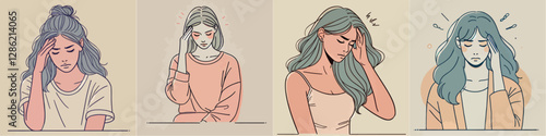 Vector collection of men and women with headaches