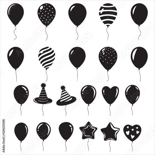 set of vector hot air, party balloons silhouettes	