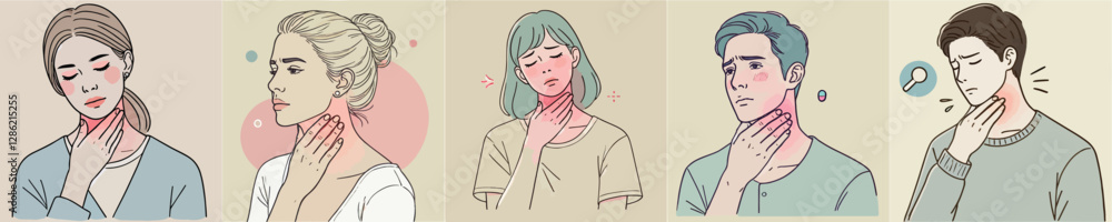 Vector collection of men and women with sore throats Vector collection of men and women with sore throats