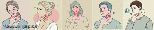 Vector collection of men and women with sore throats