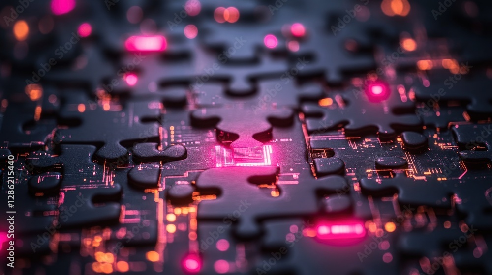 Fototapeta premium Tech puzzle; illuminated core, circuit board