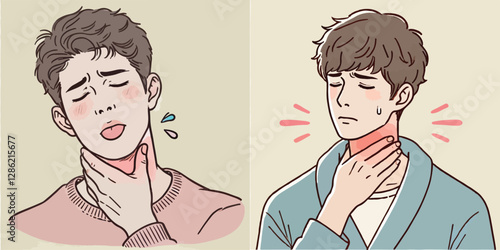 Vector collection of men and women with sore throats