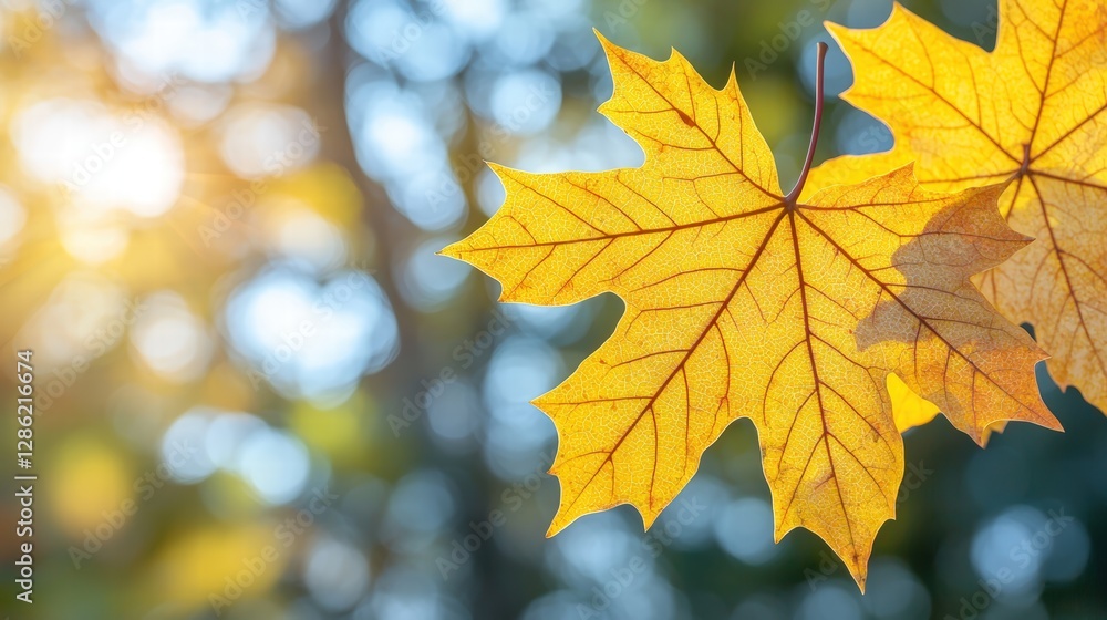 Obraz premium Closeup view of a single leaf with a beautifully blurred background, natures artwork