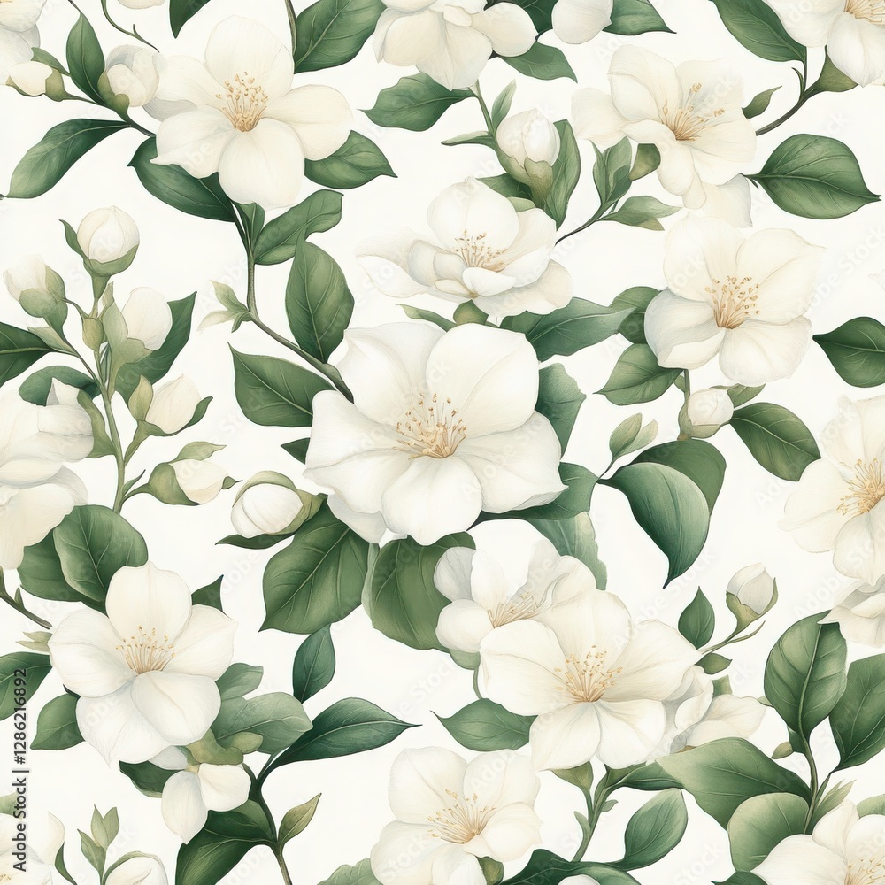custom made wallpaper toronto digitalWatercolor White Camellia Flower Seamless Pattern