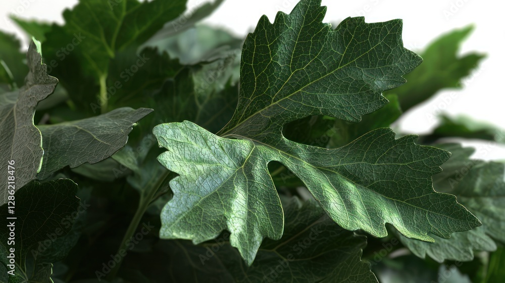 Close-up of lush green leaves showcasing intricate textures and vibrant colors in a natural setting Close-up of lush green leaves showcasing intricate textures and vibrant colors in a natural setting