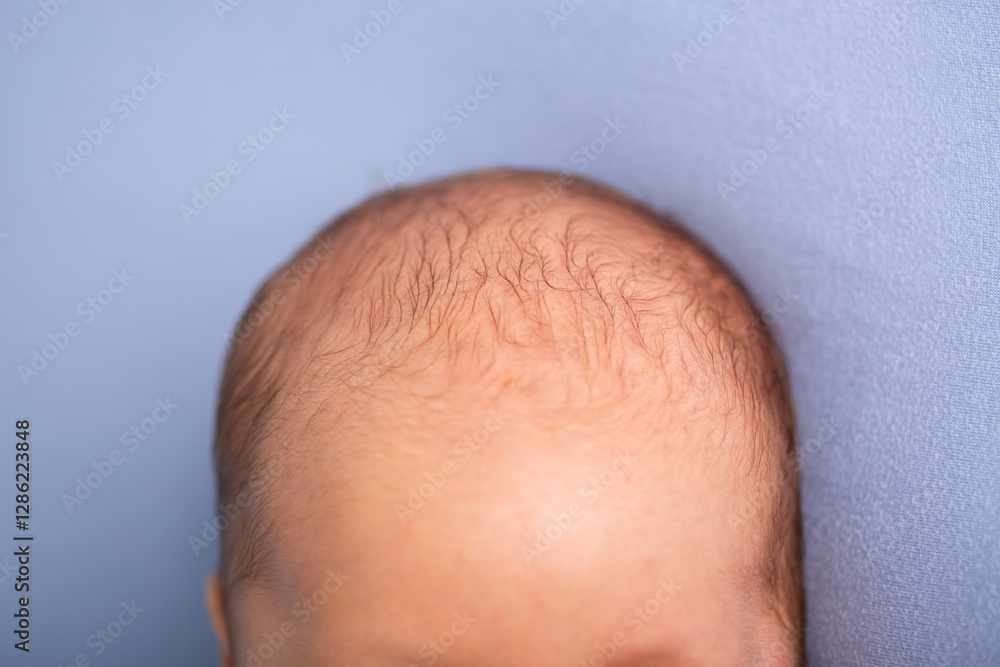 Fototapeta premium Top of human newborn baby head forehead