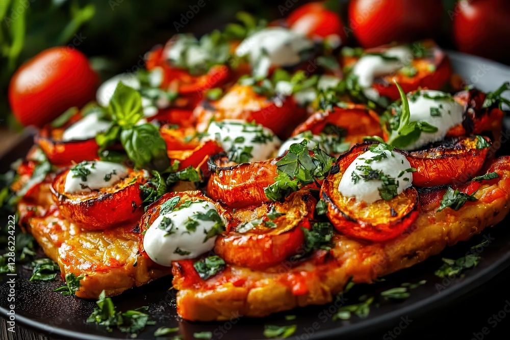 Vegan tempeh dishes offer a nutritious and delicious plant-based option. Delicious pizza topped with tomatoes, herbs, and creamy mozzarella. Vegan tempeh dishes offer a nutritious and delicious plant-based option. Delicious pizza topped with tomatoes, herbs, and creamy mozzarella.