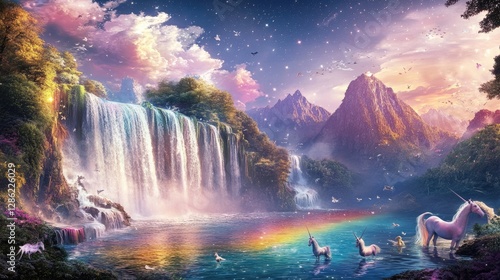 Wallpaper Mural Magical Unicorn Waterfall Fantasy Art Print Torontodigital.ca