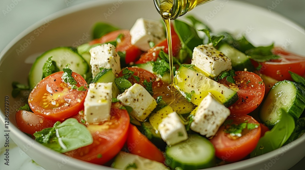 Fresh Greek Salad with Feta and Olive Oil Dressing Fresh Greek Salad with Feta and Olive Oil Dressing
