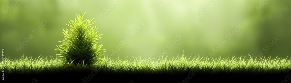 Fototapeta premium Tranquil green grass field with solitary small tree, a serene landscape photo serene