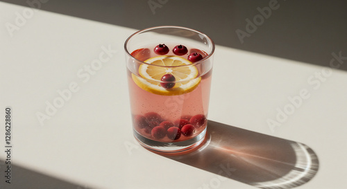 Wallpaper Mural Cranberry and Lemon Infused Water, Light Pink, a Refreshing Detox Drink, against a Light Background Torontodigital.ca