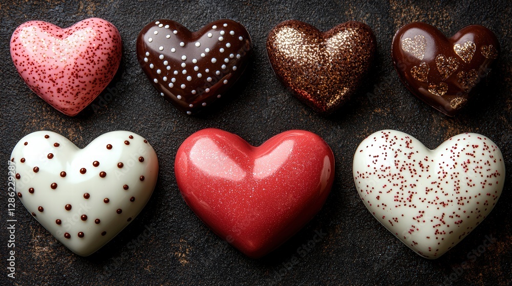 Assorted group of rich chocolate hearts perfect for gifting and celebratory occasions Assorted group of rich chocolate hearts perfect for gifting and celebratory occasions