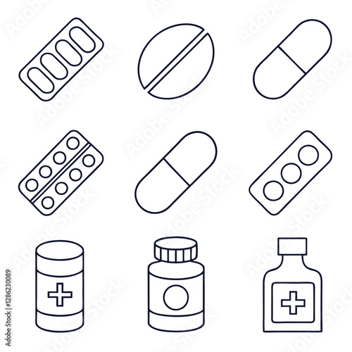 Capsule, Tablet, Syrup, and Injection Icons Set