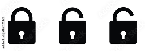 Lock icon collection. Locked and unlocked  line icon set. Flat security symbol. Vector illustration. eps 888.
