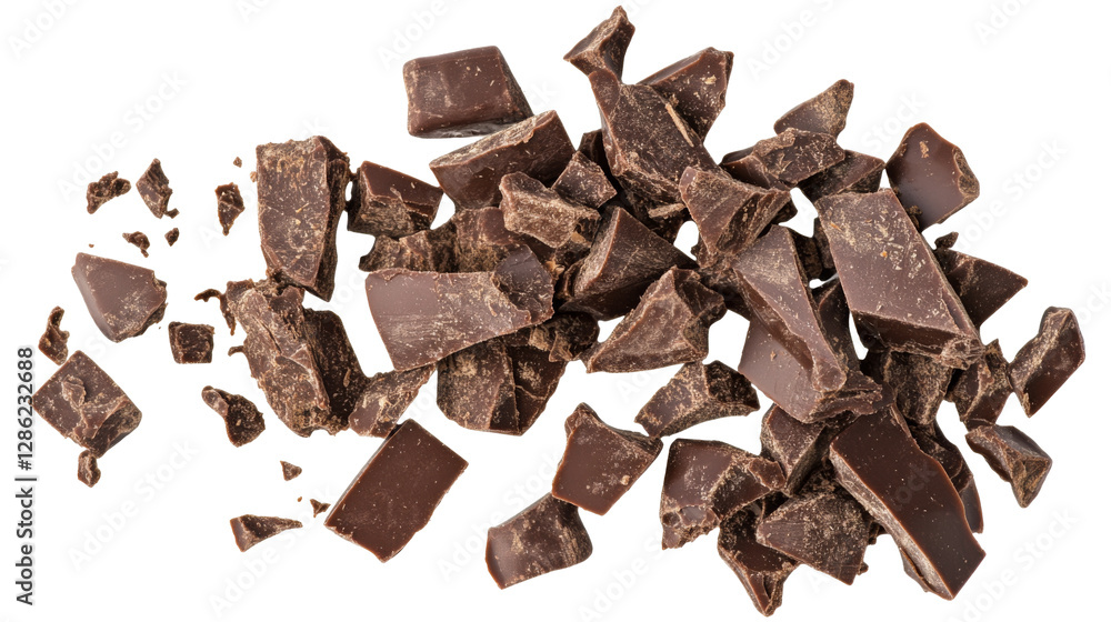 Delicious dark chocolate chunks on transparent background png high-quality image culinary delight white surface close-up view Delicious dark chocolate chunks on transparent background png high-quality image culinary delight white surface close-up view