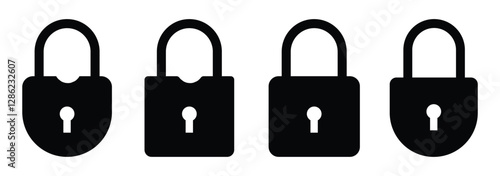 Lock icon collection. Locked and unlocked  line icon set. Flat security symbol. Vector illustration. eps 888.