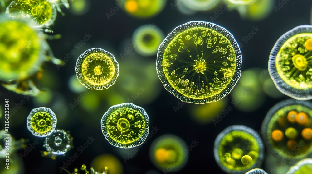 custom made wallpaper toronto digitalMicroscopic View of Green Algae Diverse Shapes and Structures of Aquatic Microorganisms