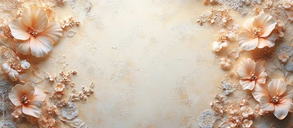Obraz premium Elegant Peach Floral Frame on Beige Texture.