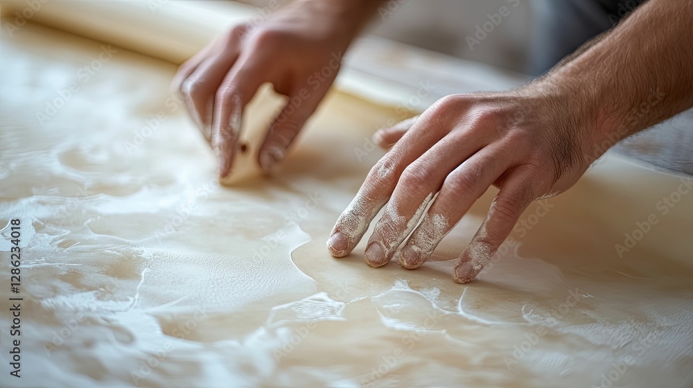 Hands Flour Dusting Dough Pastry Preparation Hands Flour Dusting Dough Pastry Preparation