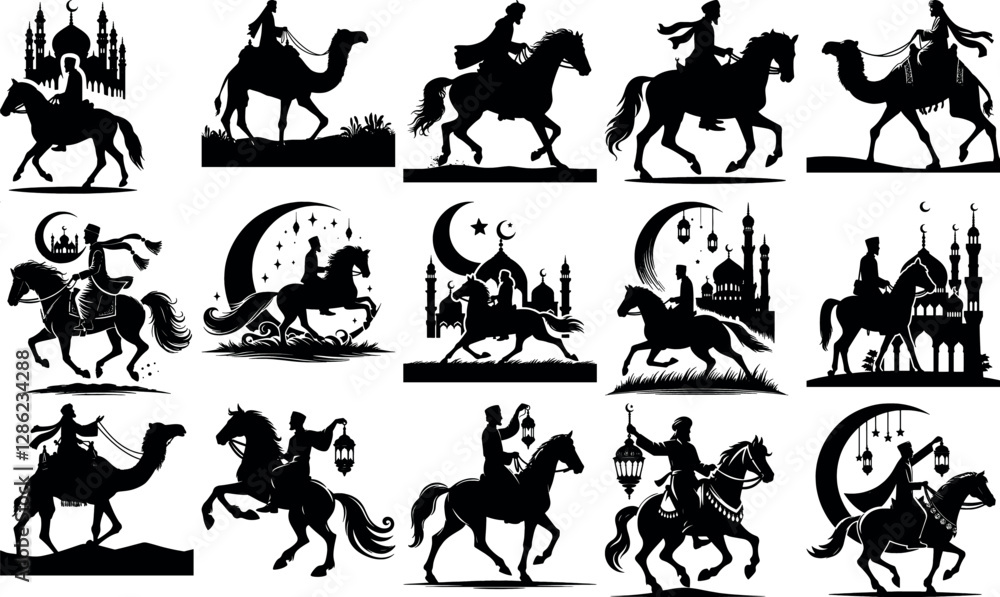 Fototapeta premium A set of Bulk Islamic Riders Silhouettes