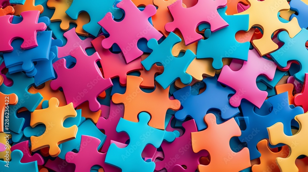 A close-up of colorful jigsaw puzzle pieces. A close-up of colorful jigsaw puzzle pieces.