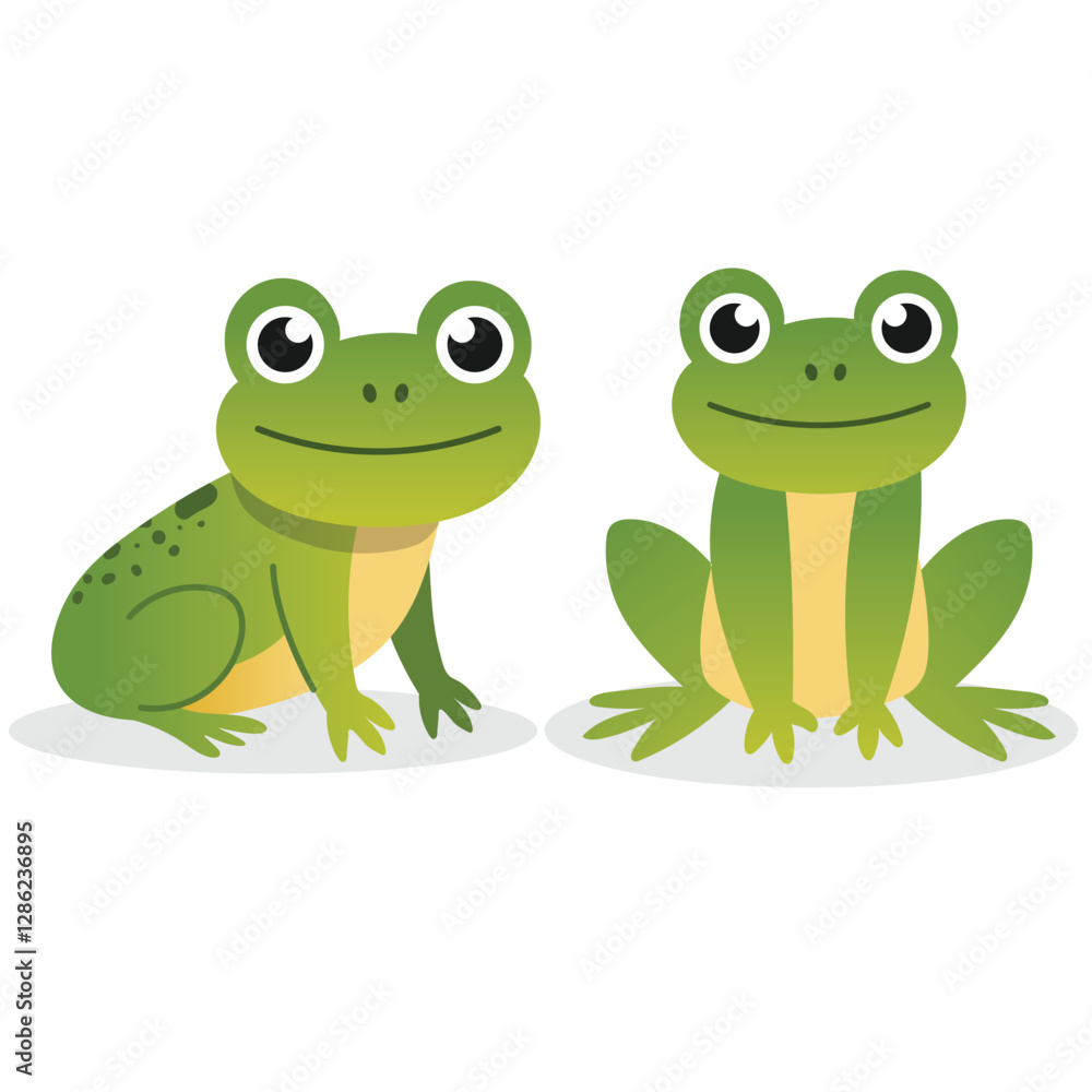 Charming Green Frogs, vector flat style Charming Green Frogs, vector flat style